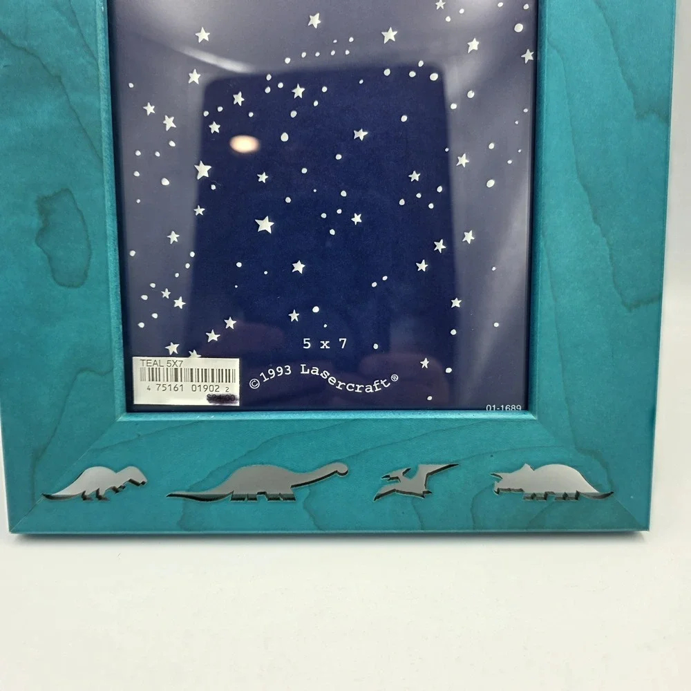 New Vtg 1993 Lasercraft Teal Dinosaur Theme Cutouts Picture Photo Frame 5 X 7